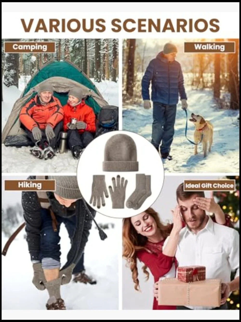 3-Piece Wool Hat Gloves Socks Set with Touchscreen